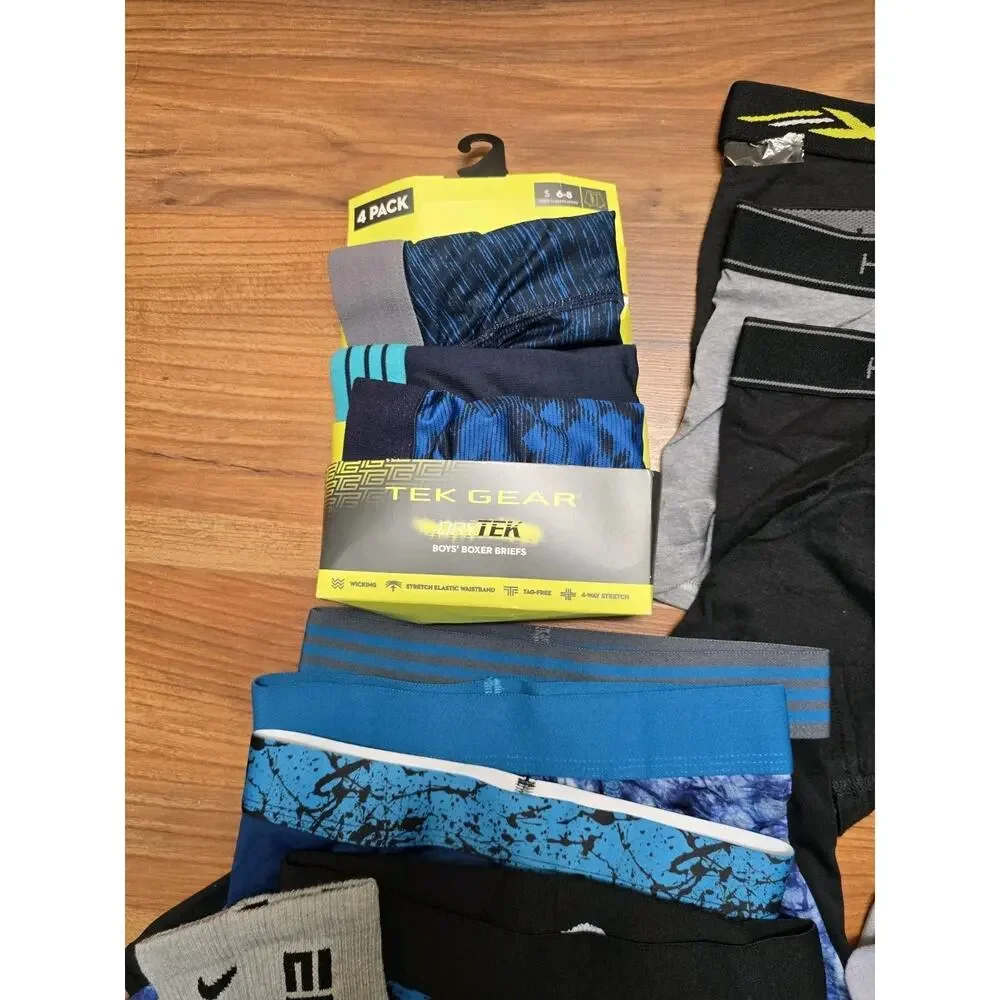 Tek Gear Adidas Boys Boxer Briefs Large Bundle Size 6-10 Socks 19 Pairs